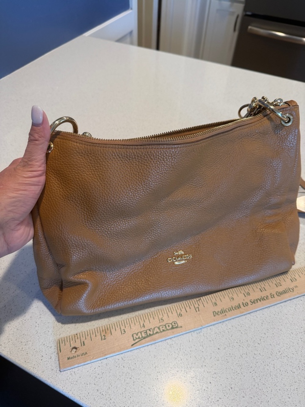 Carmel colored soft leather Coach purse with key chain - Picture 12 of 12